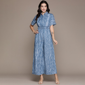 Tencel Floral Print Denim Jumpsuit