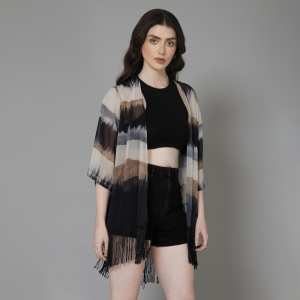 Abstract Printed Tasselled Shrug